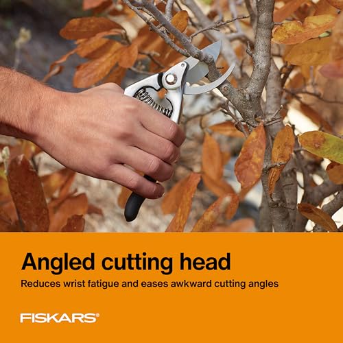 Fiskars Deluxe Forged Bypass Pruner, 3/4" Cut Capacity Garden Hand Pruners for Stems and Light Branches, Angled Cutting Head Reduces Wrist Fatigue, Precision Ground Steel Blade, Non Slip Grip - style: Deluxe Pruner