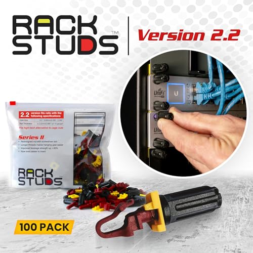 Rackstuds R100 Series II - Server Rack Screws 100 Pack | Cage Nut Replacement | Red 2.22mm/0.086" | A Faster, Easier Solution for Rack mounting Gear in 19" Racks with Square Punched Vertical Rails - color: Red, size: 100 Pack