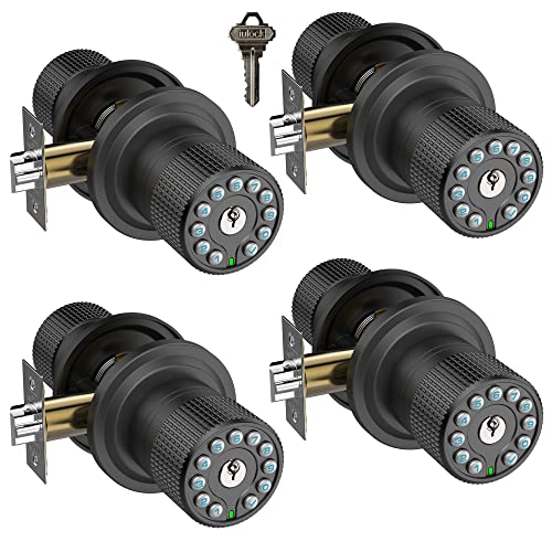 iulock Smart Door Knob with Keypad and Key,Keyless Entry Door Lock with Rubber Grip, Auto Lock,50 User Code,Waterproof, Easy to Install and Program for Bedroom (Matte Black Same Key 4 Pack) - color: Matte Black Same Key 4 Pack