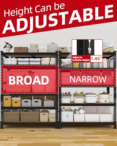 PrimeZone 5-Tier Garage Storage Shelves, Adjustable Metal Shelving, Black - size: 36"W x 16"D x 72"H