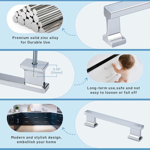 KNOBWELL 6 Pack Polished Chrome Solid Cabinet Pulls 3-3/4 Inch(96mm) Hole Center Kitchen Cabinet Handles,Cabinet Hardware for Cupboard Drawer Pulls - color: Polished Chrome, size: Hole Center：3-3/4 inch（96mm）