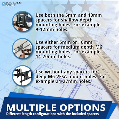 ReplacementScrews M6 x 30mm TV Wall Mount Screws - Universal Metric M6 Kit