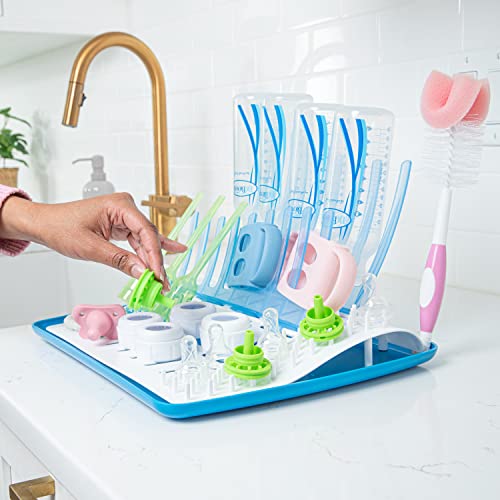 Dr. Brown's Baby Bottle Cleaning Brush with Sponge and Scrubber - Blue - 3pk and Universal Baby Bottle and Accessory Drying Rack - color: Blue Bottle Brush & Drying Rack, size: 3-Pack