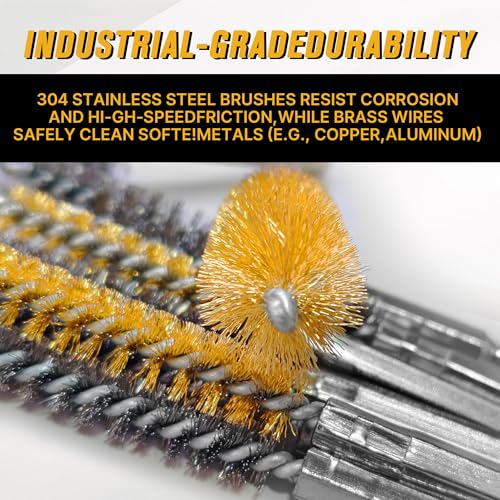 16 Pcs Wire Brush Set for Drills, Stainless Steel and Brass Bore Cleaning Brushes with 1/4" Hex Shank, Compatible with Power Drills, Grinders, and Impact Drivers (8-25mm) - color: 16PCS Gold & Silver