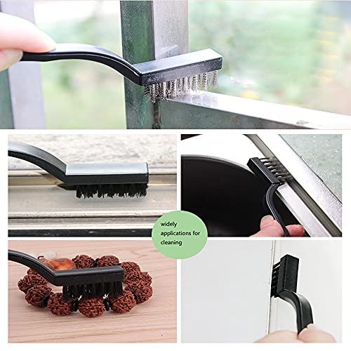 3Pcs Mini Wire Brush Set for Cleaning and Rust Removing, 7 Inch Industrial Wire Brushes of Stainless Steel/Nylon/Brass Bristles - color: Black