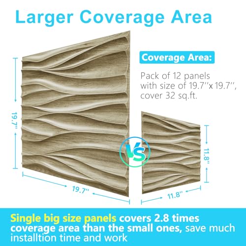 STICKGOO Wave 3D Wall Panels, Natural Oak, 19.7''x19.7'' - color: Wood