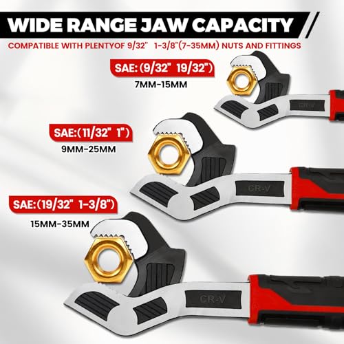 Pipe Wrench Set, 6” 8” 10” Self Adjusting Pipe Wrench, Multi-function Self-locking Pipe Vise Wrench Set, for 9/32" to 1-3/8" (7-35mm) Pipe Fittings, Standard Nuts and Irregular Nut - color: 6”+8”+10”