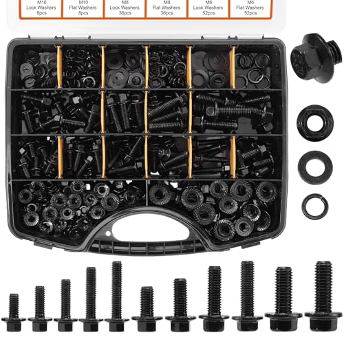 384-Piece Metric Flange Bolt Kit, M6 M8 M10, Black Alloy Steel - color: Black, size: M6 M8 M10 -384Pcs