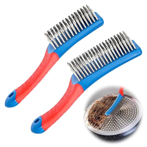 2PCS Wire Brushes,Heavy Duty Stainless Steel Wire Scratch Brush for Cleaning,Metal Wire Brush with Rubber Handle for Rust Removal & Paint Removal (2 Pcs (8-Row + 6-Row)) - color: 2 Pcs (8-row + 6-row)