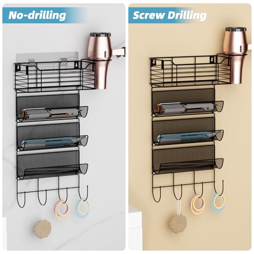 4 Tier Hair Tool Organizer Wall Mount, curling iron holder Basket, Black - color: 5 Tiers Black