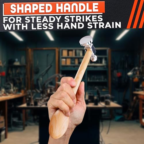 Chasing Hammer for Jewelry Making, Two-Sided, 10 Inch Wooden Handle - color: Beige