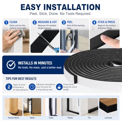 Storystore Self Adhesive Foam Weather Stripping, 1" x 1/8" x 33FT Door Seal - size: 1In x 1/8In x 33Ft