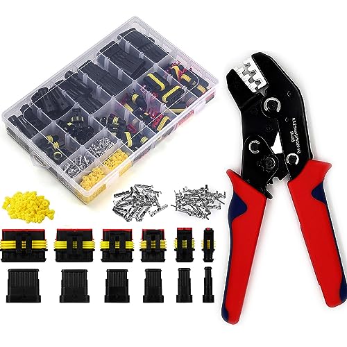 800pcs 1/2/3/4/5/6 Pin Automotive Waterproof Wire Connector with Crimper | Twippo 22-16 AWG 1/2/3/4/5/6 Wire Male and Female Electrical Connectors Plug Terminals Kit with Ratchet Crimping Tool(50set) - color: 800pcs With Crimper