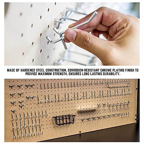Hiltex 53108 100 Piece Metal Peg Board Hooks and Accessories Set, Pegboard Hooks Assortment, Bins & Hooks for Crafts, Organizer for Garage, Peg Board Tool Utility Hook, 1/4 Pegboard Hooks Accessories - style: 100 Piece: Hooks, Basket, and Tray