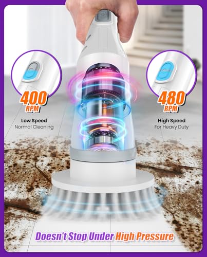 6-in-1 Cordless Electric Spin Scrubber with Long Handle - size: 6heads