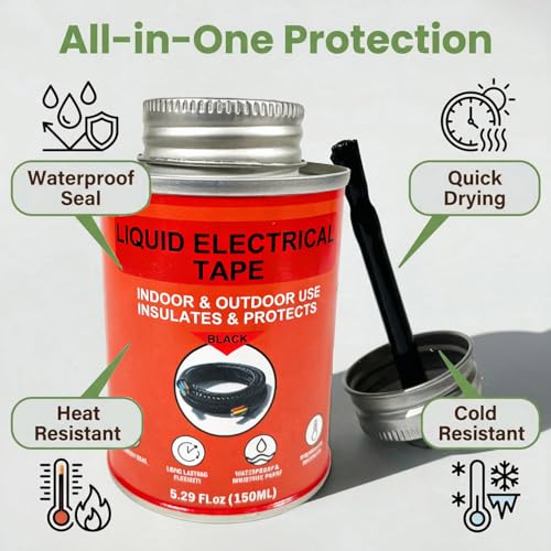 150ml Liquid Electrical Tape Insulating Repair Glue, Quick-Drying Waterproof High Temp Resistant Insulation Coating with Brush Cap for Wires Cables Outdoor Electrical Equipment Fixing - color: Black