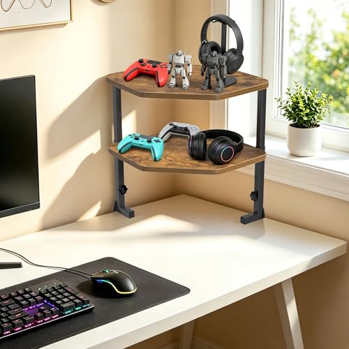 Corner Desk Shelf, Clamp on Desk Shelf Above or Below Desk 16" 2 Tier