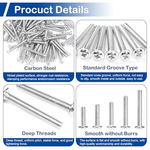 125Pcs Cabinet Pulls Knobs Screws Assortment Kit, M4 x 16/18/20/25/30mm - size: M4 x 0.63/0.71/0.79/0.98/1.18"