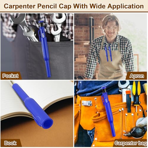 Hiboom 2 Pack Carpenter Pencils with Pencil Cap and 18 Refills, Blue - color: Blue