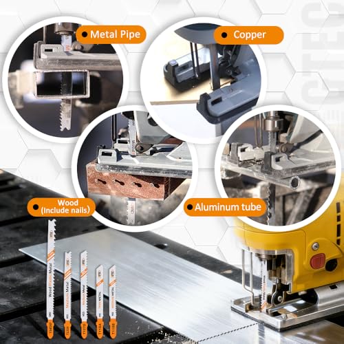 BGTEC 50PCS T Shank Jigsaw Blades Set - HCS/HSS Jig Saw Blades Assortment - size: T118A-T345XF, style: 50 PCS