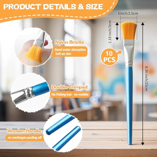 10 Pcs Flat Paint Brushes,1 Inch Craft Paint Brushes, Large Acrylic Paint Brush for Watercolor, Oil Painting, Acrylic,Big Paint Brush for Oil Paint and Body Painting Crafts, Rock Painting - color: 10 Pcs