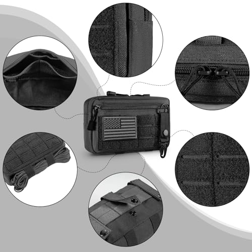 FRTKK Tactical Molle Admin Pouch Utility Laser Cut EDC Tool Pouch Bag Horizontal Modular Pouches Include US Flag Patch and Keychain - color: ACU