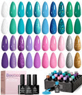 Beetles Purple Gel Nail Polish Set, 20 Colors Mermaid Gel Polish | Blue Green Pink Purple Shimmer Glitter Mermaid Gel Polish Kit with Base Top Coat Soak off Uv Nail Art Spring Gifts for Women - color: 20 Colors Mermaid Mantra