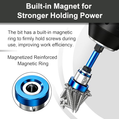 6pcs Drywall Screw Setter Set, 1/4" Hex Adjustable Depth Positioning Bits with Magnetic Bit Holder Extension Bar, Magnetic Positioning Screwdriver Bits, for Sheetrock and Plasterboard Screws (Blue) - color: Blue
