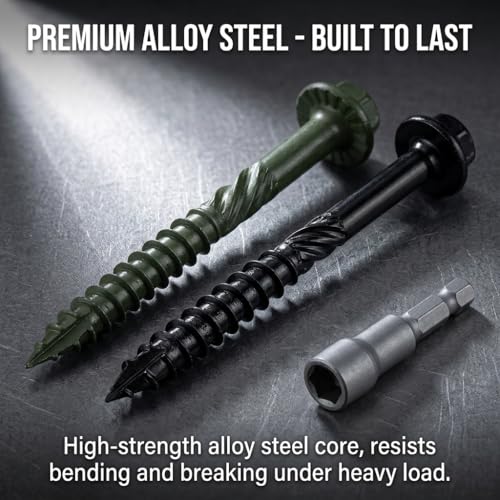 [Pack of 50] #14 x 4 Wood Structural Screws, Green Coated Heavy Duty Hex Head Timber/Log/Landscaping Wood Screws, Rust Resistant, Hex Socket Included - color: Green, size: #14 x 4"