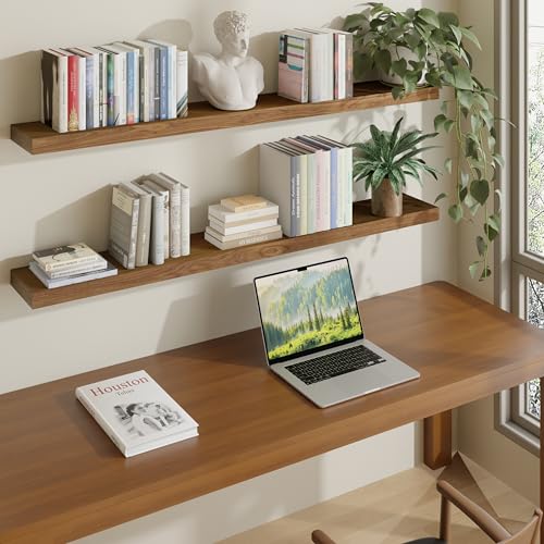 ROGMARS 48 Inches Long Walnut Floating Shelves - color: Walnut, size: 48 Inch set of 2