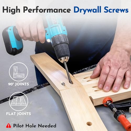 600PCS #8 x 1-1/4" Pocket Hole Screws,Interior Coarse Thread Square Drive Washer Head,Zinc Plated,with 150mm and 75mm Drive Bit - color: White, size: #8x1-1/4"