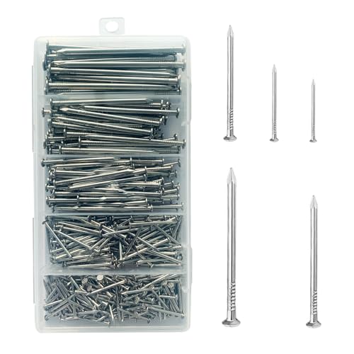 Maozaa 400pcs Hardware Nails Assortment Kit, 5 Sizes Stainless Steel 304 Hanging Nails for Hanging Pictures, Long Wood Finishing Nails - size: Kit-400pcs