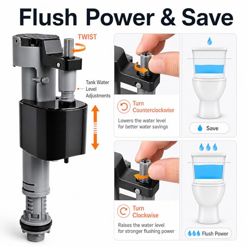 Toilet Fill Valve Replacement Kit, Adjustable 8"–13" Toilet Tank Fill Valve, Standard 7/8" Inlet Toilet Repair Kit Inside Tank, Quiet Refill Water, Easy DIY Fix for No Fill or Slow Filling Toilets