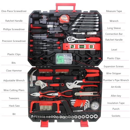238PCS Tool Set, Complete Home Maintenance Tool Kit, General Mechanic Hand Tool Set with Portable Tool Box, Basic Household Repair Tool Set for Home Garage DIY Projects & Daily Maintenance - color: 238pcs - Black