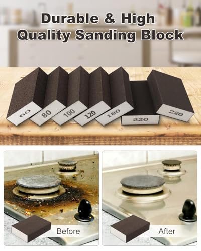 Rocaris 60 Pack Sanding Blocks, 60, 80, 100, 120, 180, 220 Grit
