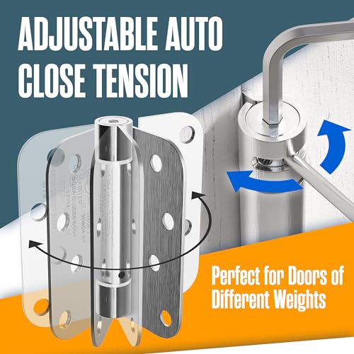 Self Closing Door Hinges Spring Loaded Automatic Closer 4 Inch Nickel 2Pk - color: Satin Nickel Finish, size: 4 Inch, 5/8 Radius