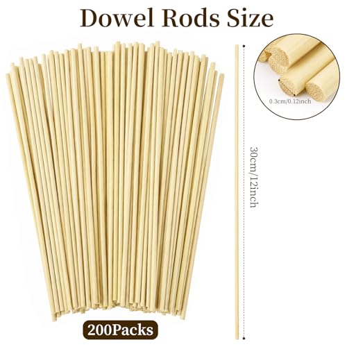 Rclxl 200Pcs Wooden Dowel Rods 1/8 x 12 Inch Wood Sticks for Crafts DIY - size: 1/8" x 12"