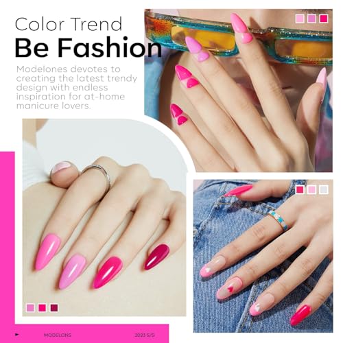 modelones Pink Gel Nail Polish Set 6 Colors, Hot Neon Light Dark Milk Pink - color: A A A0 Pink Shades