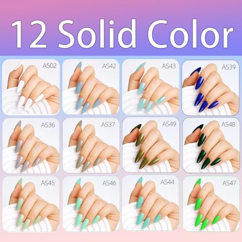288Pcs Press on Nails Medium Almond Fake Nails with 12 Solid Color False Nails Reusable Acrylic Artificial Nail Glossy Full Cover Nails Press ons Kit for Women Girls Manicure - color: Style-24