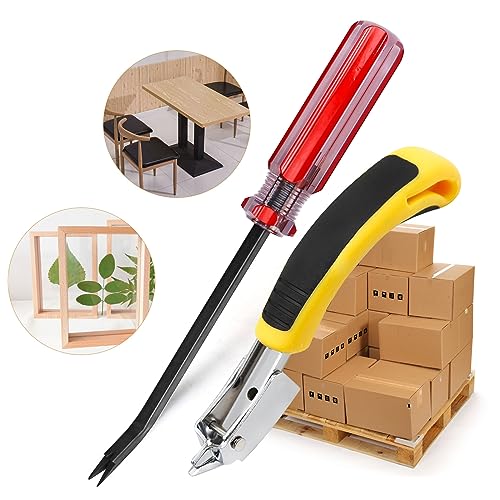 Staple Remover, Upholstery Staple Remover Tool, Upholstery Tools Tack Lifter with Double Pronged Head Nail for All Kinds of Staples for Furniture, Yellow