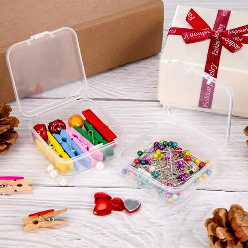 24 Packs Small Clear Plastic Beads Storage Containers Box with Hinged Lid for Storage of Small Items, Crafts, Jewelry, Hardware(2.12 x 2.12 x 0.79 Inches) - size: 2.12 x 2.12 x 0.79 Inches