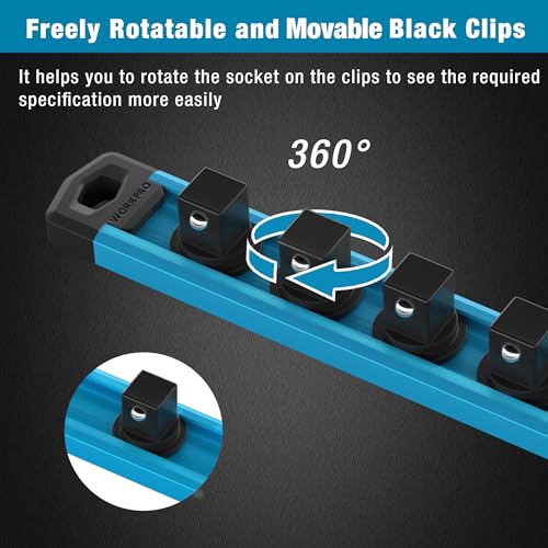 WORKPRO Magnetic Socket Organizer, Heavy Duty 1/2-Inch Drive Socket Rail - color: Sky Blue, size: 1/2" DR