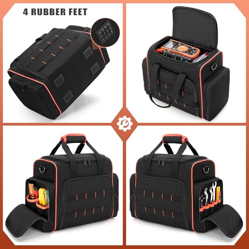Marscamd Tool Bag with 3 Removable Cases, 2 Layers Tool Tote for Hand Tools - color: Black with Red Binding