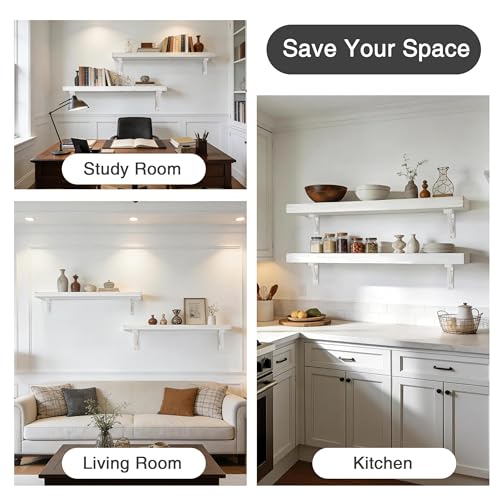 OVOV 2 Pack Wall Mount Wooden Shelf Brackets Triangle 10 Inch White - color: White, size: 10 Inch