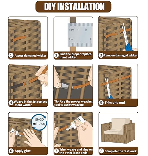 Wicker Repair Kit, Mottled Dark Brown, Polyethylene Material for Patio Furniture Repair, 130ft, High Strength (Pack of 3) - color: Mottled Dark Brown, size: 0.55 Lbs (Pack of 3)