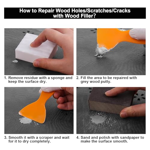 Gray Wood Filler Repair Kit - Paintable, Stainable Wood Putty for Restore Cracks and Holes on Wooden Floor Furniture, Vinyl, Laminate, Veneer, Cabinet - color: Gray, size: 17.63Ounce