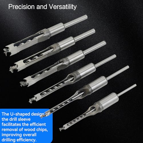 6Pcs Square Mortise Chisel Drill Bit Set 5/8-1/4" 6 Sizes for Woodwork