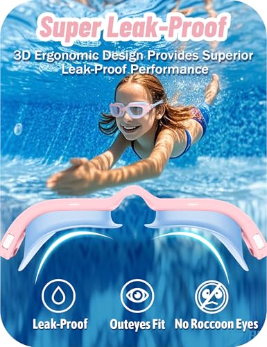 Vvinca Kids Swim Goggles, Swimming Goggles for Kids 3-14 Anti-Fog UV Protection No Leak Pool Glasses for Boys Girls - color: 01-blue & Pink