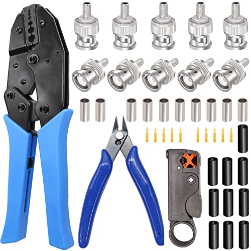 Taiss Coaxial Cable Tool Kit,BNC Crimp Tool+10PCS BNC Male Crimp Connector