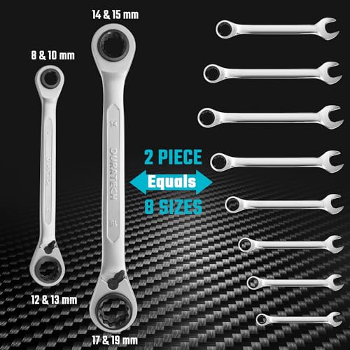 DURATECH 4-in-1 Reversible Ratcheting Box Wrench Set, Metric, 2-Piece - size: 8-19mm